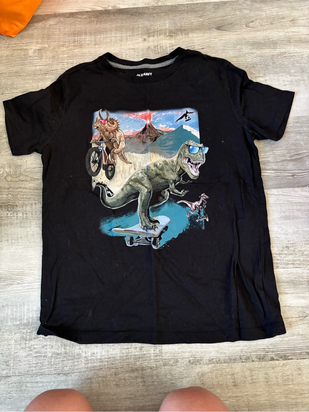Old Navy Black Short-Sleeve Tee with Dino Skate & Bike Graphic